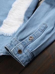 Manfinity Homme Áo sơ mi denim dài tay giản dị dành cho nam giới để mặc hàng ngày - Rửa trung bình - Xem 4