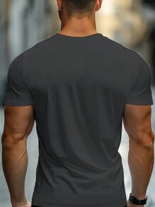 Men's Solid Color Simple Casual Short Sleeve T-Shirt - Dark Grey - View 3