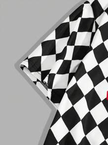 Manfinity VCAY Men's Casual Short Sleeve Polo Shirt With Diamond Pattern, Letters And Print For Summer - Black and White - View 5