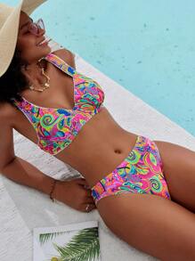 SHEIN Swim Women Allover Print Bikini Set, Suitable For Pool,Summer Beach - Multicolor - View 5
