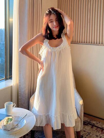 DAZY 荷叶边无袖连衣裙夏季，Moo Moo 休闲连衣裙睡衣