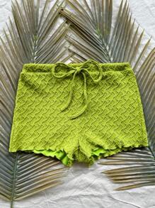 Soleia WYWH女士綠色針織織紋彈性短褲，適合夏日度假、沙灘、城市漫步、復活節、返校季、畢業季或任何休閒場合 - 橘色 - 查看 4