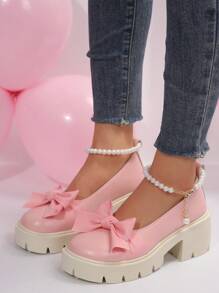 Fashion Versatile Women's Platform Wedge Casual Sandals, Comfortable Slip-On Summer Beach Vacation Flip Flops, Solid Color PU Leather Valentines - Pink - View 3