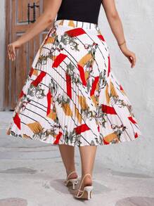 SHEIN Clasi 大尺碼幾何印花彈性腰假日風格百褶裙 - 彩色 - 查看 7