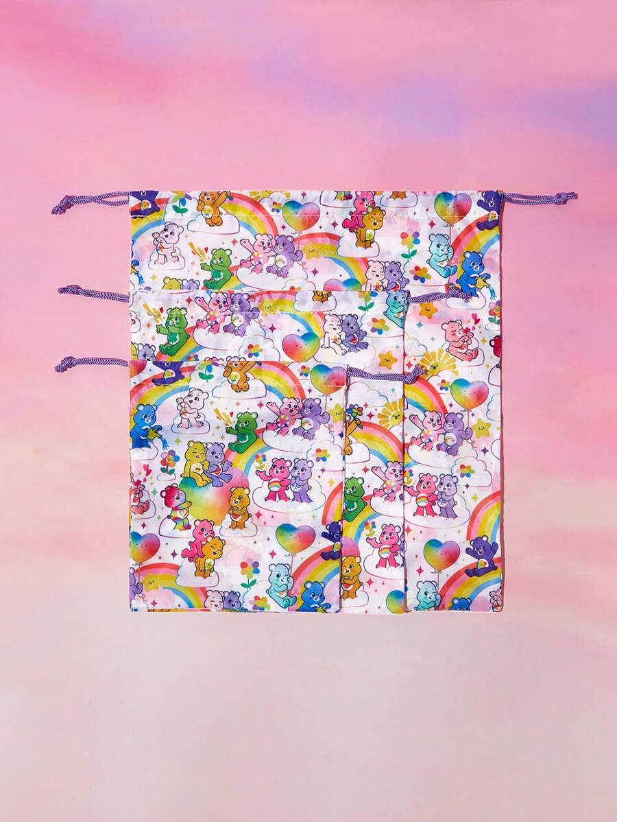 SHEIN X Care Bears Cartoon Printed Drawstring Pocket Storage Bag,Boho Vibes - Multicolor - View 1