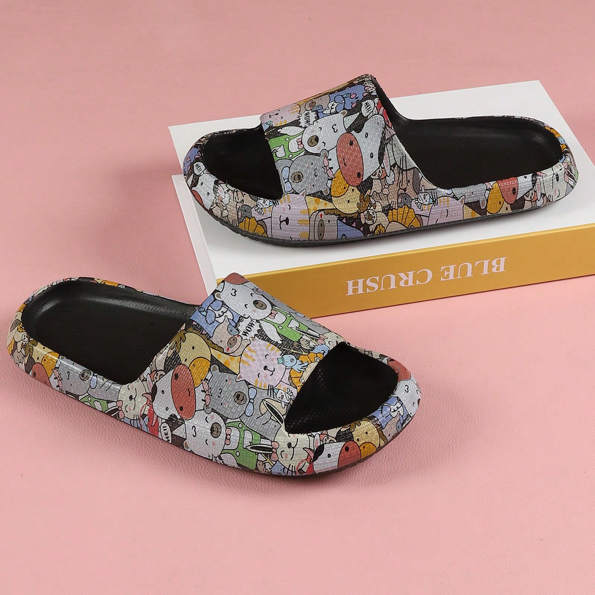 Sandalias de estilo 2024 con estampado de animales del reino animal, suela de EVA adecuada para exteriores y baño, sandalias con correa para el veran