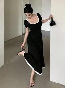 DAZY Robe d'été casual pour femme à manches courtes avec encolure ronde et ourlet