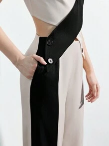 Maija Summer Sleeveless Contrast Color Round Neck Tank Top & Straight Leg Pants 2pcs/Set