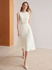 MOTF PREMIUM EMBROIDERY BUTTERFLY PATTERN RHINESTONE DETAIL FOLD PLEATED DRESS