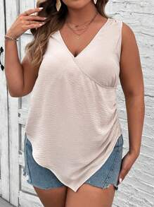 SHEIN VCAY 大尺碼蕾絲拼接度假襯衫 - 杏色 - 查看 4