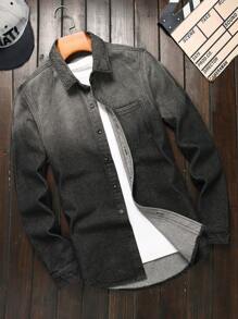 Manfinity LEGND Men Spring And Summer Gradient Color Long Sleeve Loose Casual Denim Shirt - Black - View 1