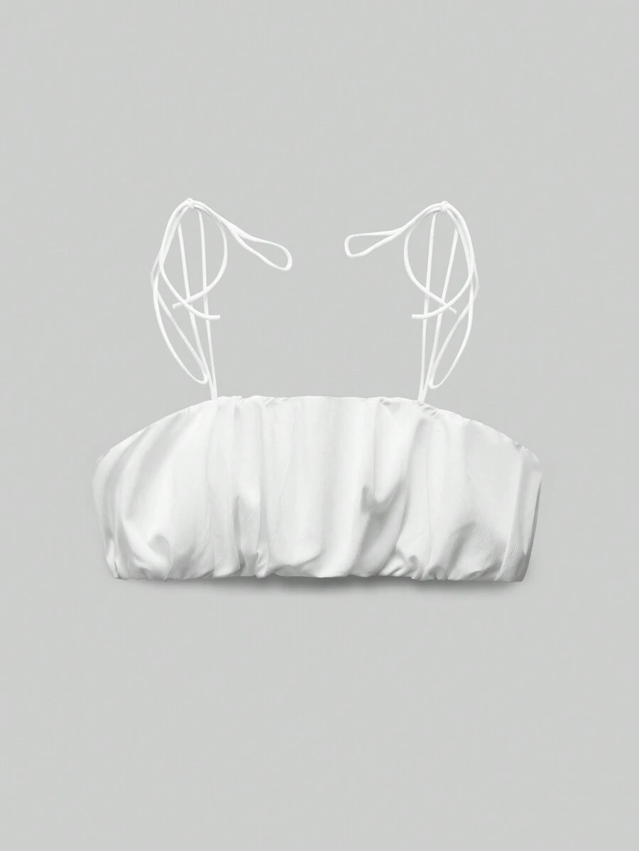 Comfortcana Women Solid Color Pleated Strap Casual Daily Wear Spring Summer Tank Top - White - View 1