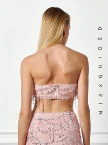 MISSGUIDED Y2K futuristisk päls och paljett Bodycon Maxikjol - Rosa - Visa 2