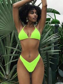 SHEIN Swim Summer Beach Fashionable And Versatile Women's Fluorescent Neon Bikini Set Bathing Suit - Green - View 4