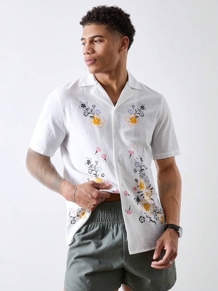 Men's Camp Collar Summer Linen-Blend Shirt And Shorts 2Set