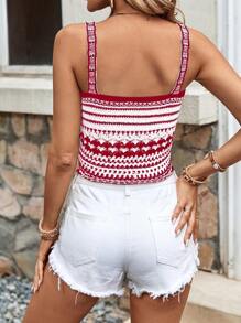 SHEIN Frenchy 波西米亞條紋針織背心，夏日假期氛圍，海灘服針織頂 - 彩色 - 查看 3