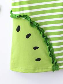 SHEIN Baby Girl Summer Striped Spliced Ruffle Trim Sleeveless Casual Dress With Round Neck - Green - View 4