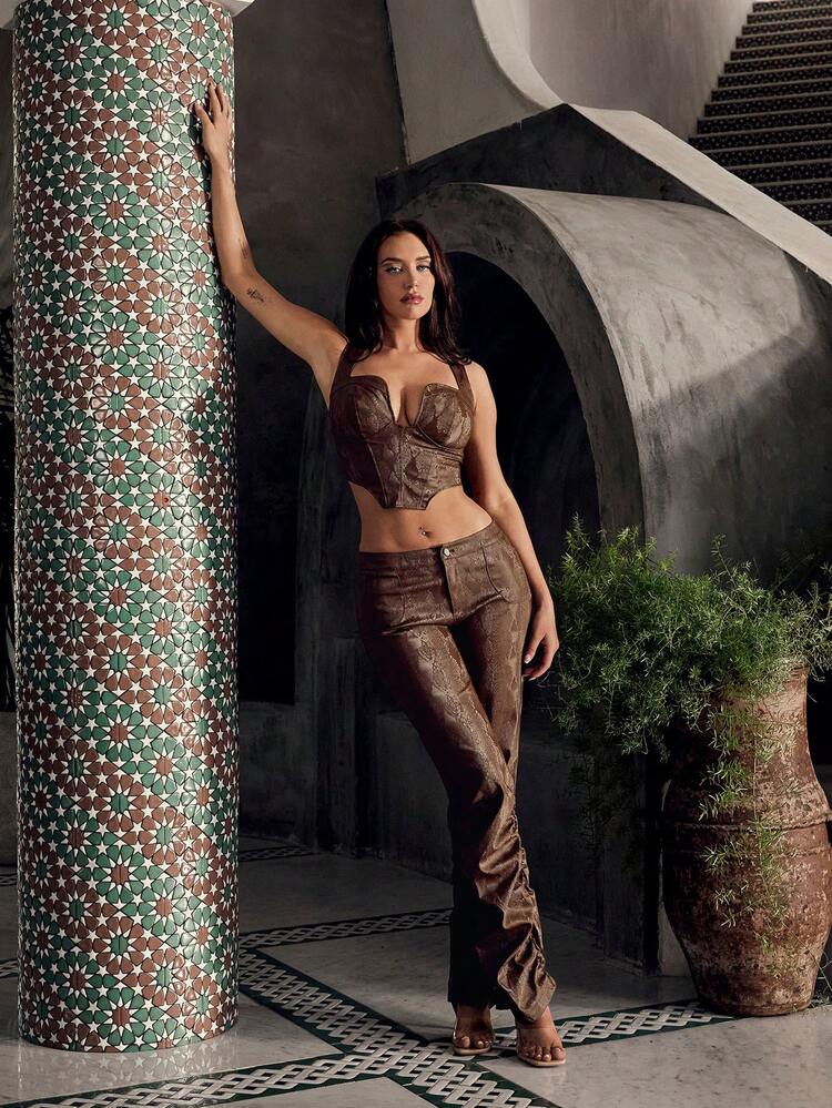 Summer Music Festival Party PU Ruched Cropped Pants