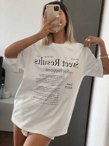 DAZY Camiseta de manga corta con cuello redondo y eslogan impreso para el verano, camiseta gráfica oversize