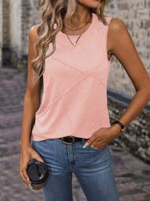 SHEIN LUNE Camiseta de tirantes para vacaciones casuales de mujer con cuello redondo y unicolor