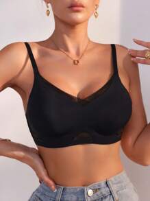 SHEIN Women's Fashionable Sexy Lace Underwear Bra - Black - View 5