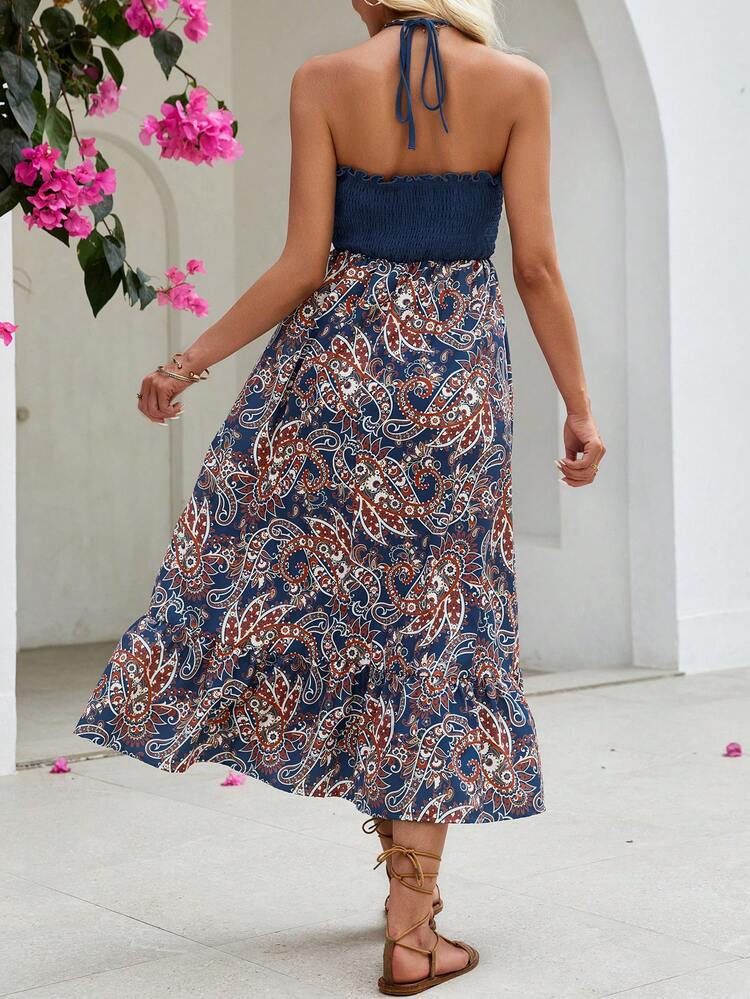 Women Paisley Print Halter Neck Dress, Perfect For Summer