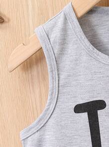 SHEIN Young Boy Casual Heart Print Sleeveless Tank Top, For Getaway, Holiday, Travel, Relax, Sunbathing, Summer