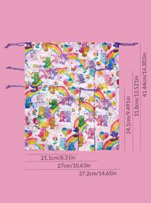 SHEIN X Care Bears Cartoon Printed Drawstring Pocket Storage Bag,Boho Vibes - Multicolor - View 3