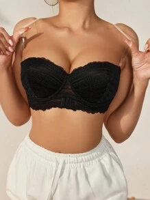 Braguita de encaje para mujeres, sin tirantes y con alambre, en una sola pieza - Negro - Ver 3