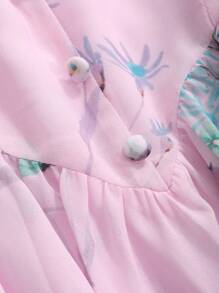 DAZY Robe d'été casual à manches lanternes imprimée de fleurs, col carré, volants