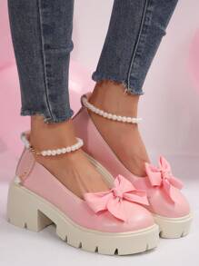 Fashion Versatile Women's Platform Wedge Casual Sandals, Comfortable Slip-On Summer Beach Vacation Flip Flops, Solid Color PU Leather Valentines - Pink - View 5