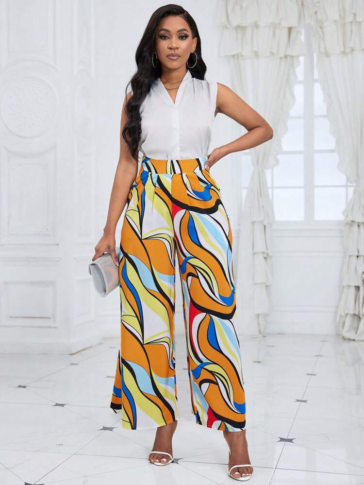 Printed High-Waisted Wide-Leg Trousers Beach Pants Fall Cloth For Women