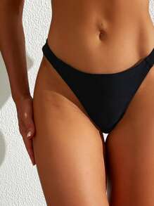 Swim Basics 女士純色極簡比基尼泳裝下著，適用於夏季 - 黑色 - 查看 6