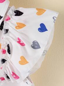 Camisa de algodón con estampado de corazones en todo el Body y ribete con volantes para brazos, linda para niñas jóvenes durante la primavera y el verano - Multicolor - Ver 3
