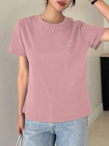 DAZY Summer Casual Short Sleeve T-Shirt With Letter Print - Baby Pink - View 5