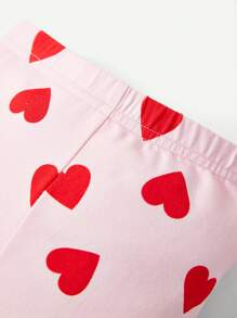 Baby Girl Snug Fit Pajamas, Round Neck, Normal Shoulder, Heart Patterned Top And Long Pants, 4pcs Set