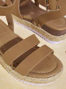 Mini mi Kids Flat Sandals Gesper Plain Ankle Strap - Coklat - View 4