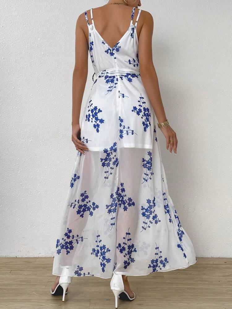 Women Fashionable Random Printed Maxi Slip Dress