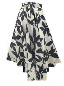 Women Belted Slit Hem A-Line Skirt, Resort Wear
