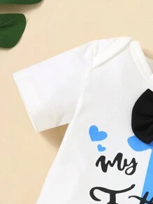 寶寶男童夏季休閒字母印花短袖連體衣和短褲套裝 - 黑與白 - 查看 3