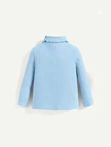 Cozy Pixies Baby Girl Turtleneck Lettuce Trim Ribbed Knit Tee - Blue - View 2