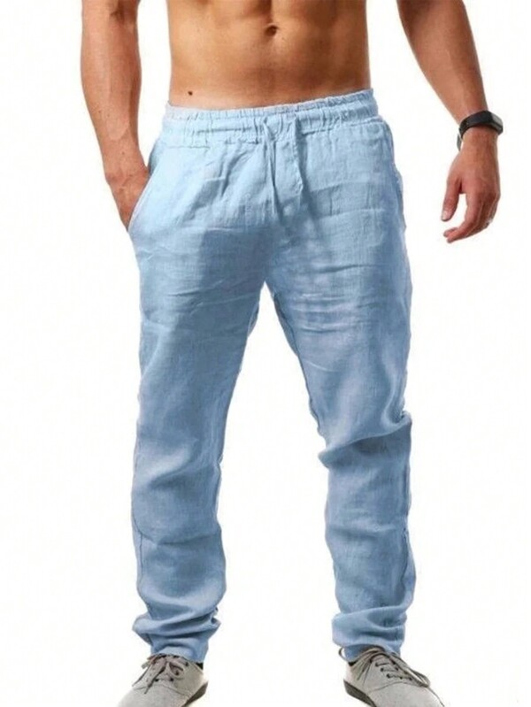 Manfinity Homme Men's Solid Color Summer Blue Casual Pants, Summer