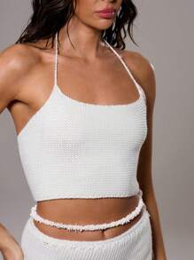 MUSERA Gestricktes trägerloses Neckholder-Top für Frühling und Sommer, Konzerte, Boho, Ibiza, Rave, Festival, Y2K, 90er, Brunch