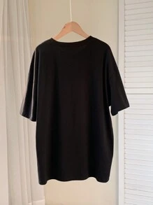 Muchica Áo thun nữ dáng rộng in slogan ngộ nghĩnh cổ tròn, thích hợp cho mùa hè WT (Thức ăn ở đâu) - màu đen - Xem 3