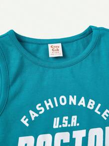 Cozy Pixies Baby Boy Letter Print Tank Top And Casual Shorts Set