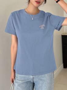 Camiseta con gráfico de letra - Azul - Ver 5