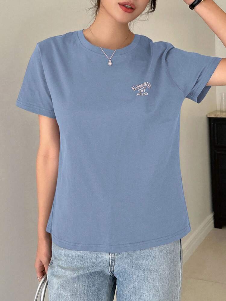 Summer Casual Short Sleeve T-Shirt With Letter Print