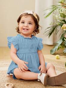 Cozy Pixies Baby Girl Ruffle Trim Peplum Top & Shorts & Bag - Baby Blue - View 3