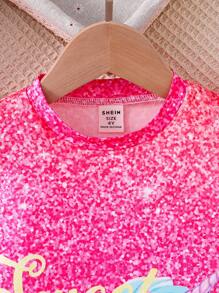 SHEIN Young Girl Summer Casual Cartoon Unicorn Print Ombre Cap Sleeve Dress - Multicolor - View 4