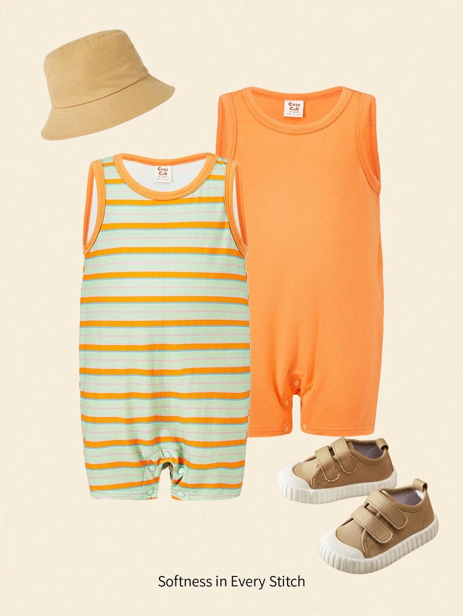 Cozy Pixies Baby Boy 2pcs Striped Tank Romper - Multicolor - View 1